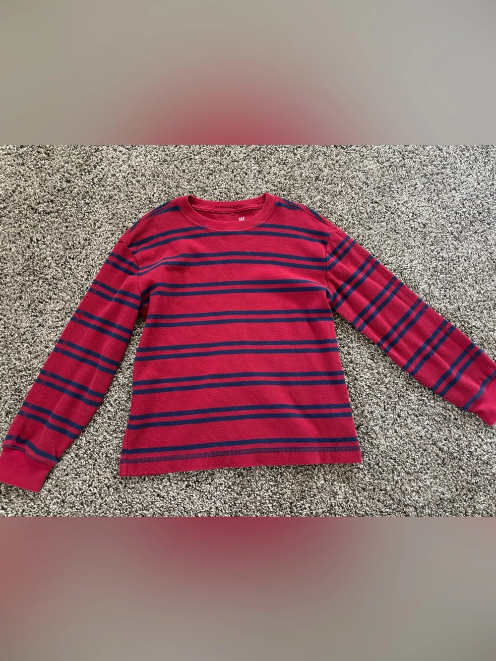 Boys Red & Navy Striped Crewneck